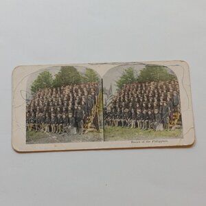 Antique Stereograph Card "Heroes of the Philippines" Troops Military World War
